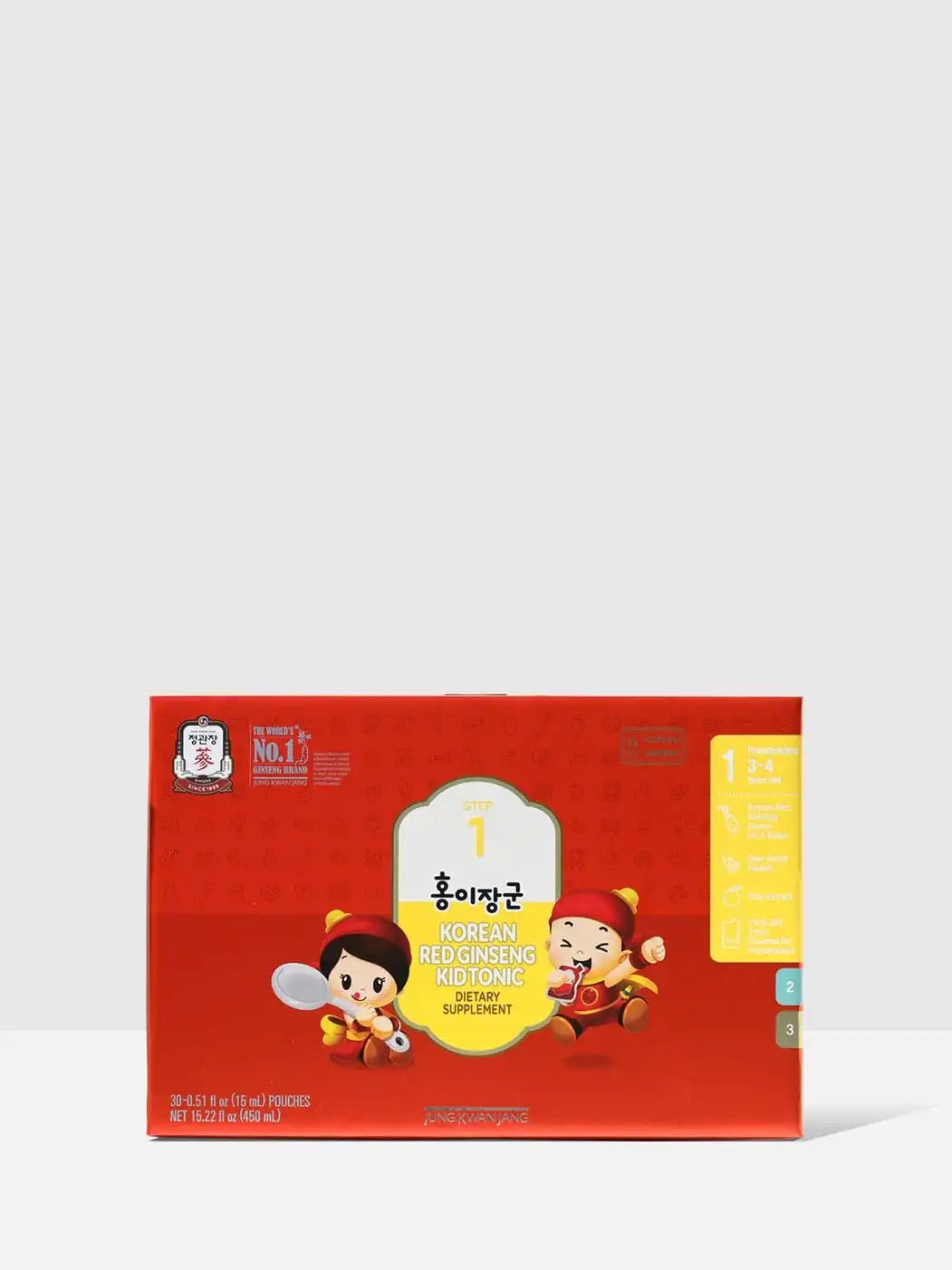 Nước hồng sâm JUNG KWAN JANG Kid Tonic Step 1 cho trẻ 3–4 tuổi 15 ml × 30 gói