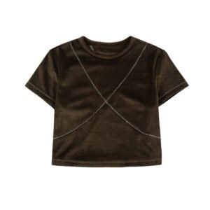 Áo thun croptop MATIN KIM Velour Stitch màu nâu MK2311TS002M0BR
