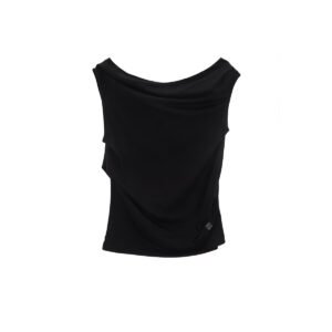 Áo lệch vai MATIN KIM One Shoulder Drapery màu đen MK2434TS028MBB