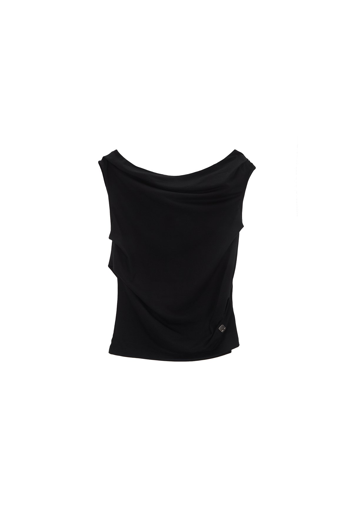 Áo lệch vai MATIN KIM One Shoulder Drapery màu đen MK2434TS028MBB
