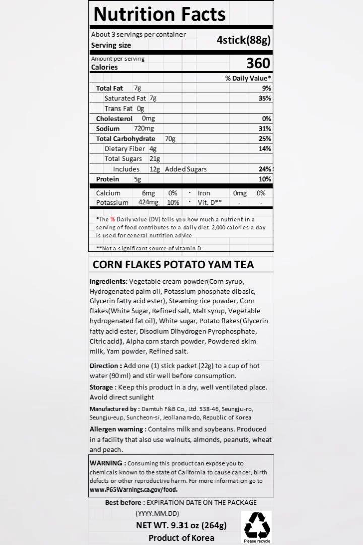Bột bắp khoai tây củ mài DAMTUH Corn Flake Potato Yam 22 g × 12 gói - Ảnh 3